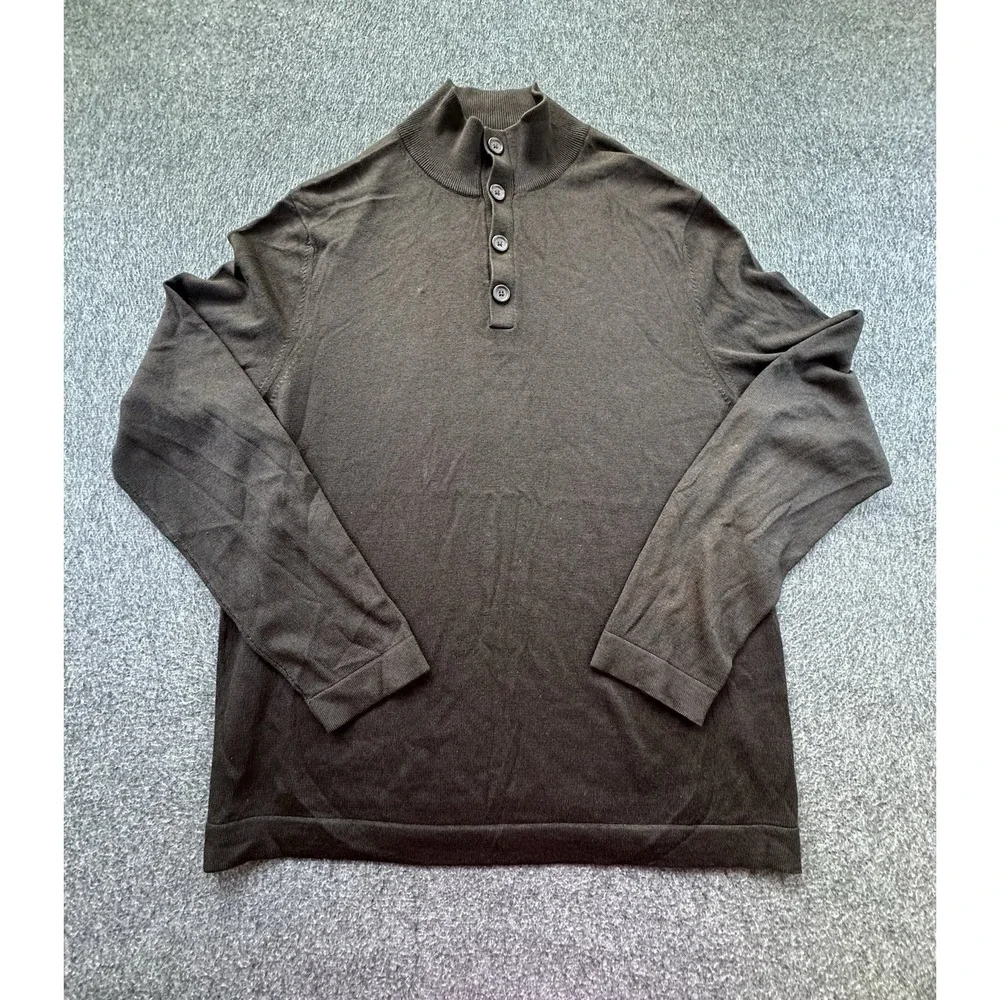 Banana Republic Sweater Mens Lg‎ Brown Mock Neck Silk Cashmere Quarter Button Up